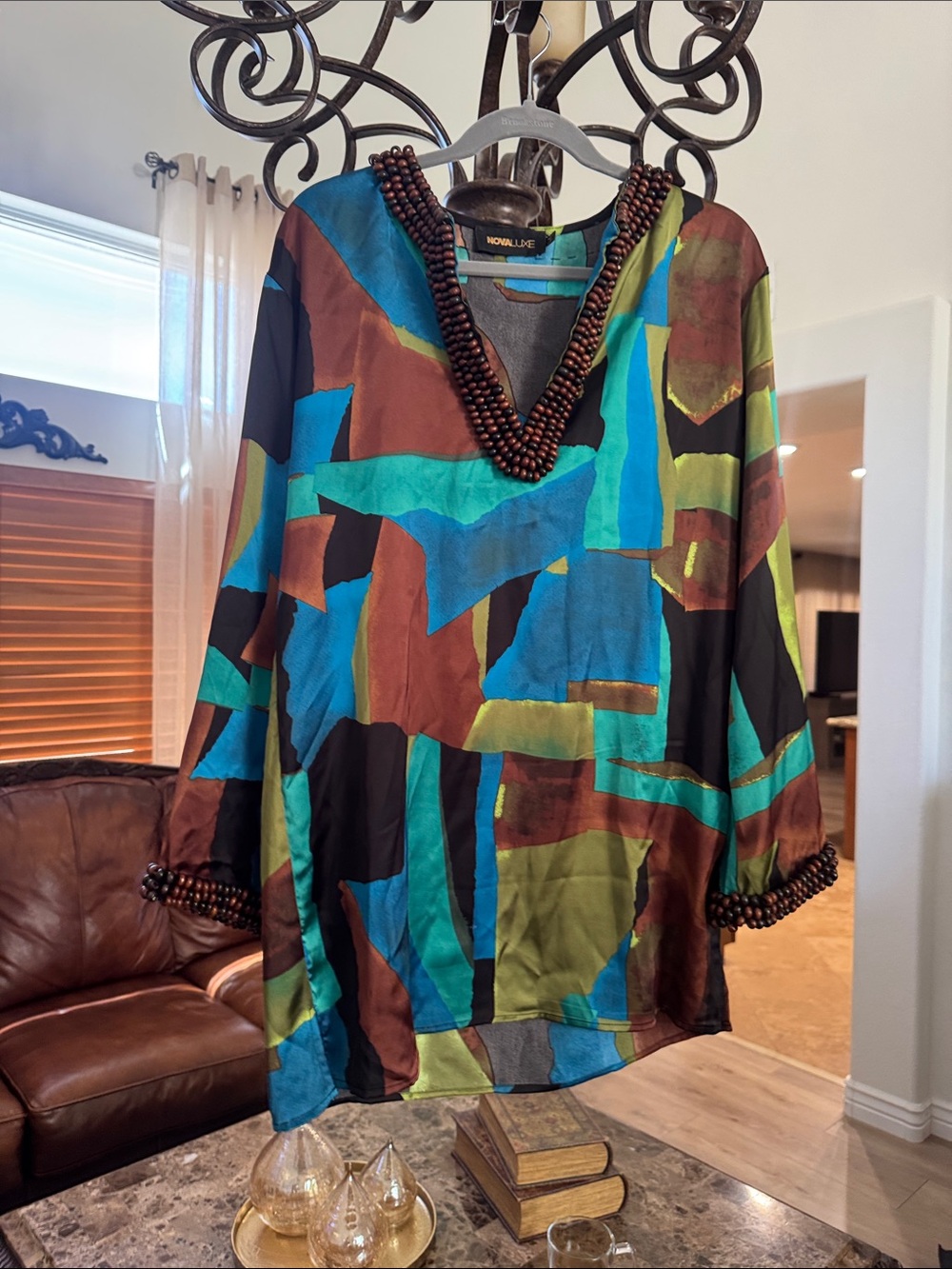 Fashion Nova Multicolor Abstract Tunic - Teal, Brown, Black